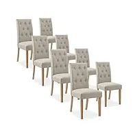 intensedeco lot de 8 chaises capitonnées gaya tissu beige