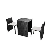 vidaxl ensemble de bistro 3 pcs avec coussins salon de jardin mobilier de patio table et chaises de bar meubles de bistro résine tressée noir