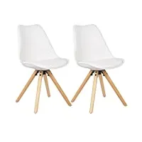 woltu® 2 x chaise de cuisine pour salle à manger design moderne avec assise rembourrée en similicuir et plastique,blanc bh52ws-2
