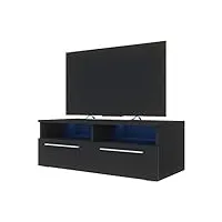 selsey phiris - meuble tv/banc tv (100 cm, noir mat/noir brillant, éclairage led)