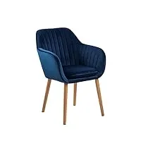 ac design furniture chaise de salle à manger wendy avec accoudoirs, 1 pc, chaise de cuisine bleue, chaise tapissée avec revêtement en velours et pieds en métal noir, h : 83 x l : 57 x p : 61 cm