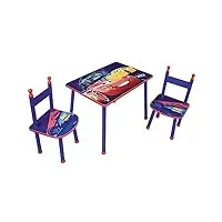 fun house 712763 cars table avec 2 chaises pour enfant mdf/métal, bleu, 60x40x44 cm