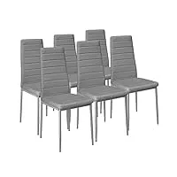 tectake lot de 6 chaises de salle à manger modernes chaises rembourrées confortables chaise design en cuir synthétique meuble de salon avec pieds en metal - gris