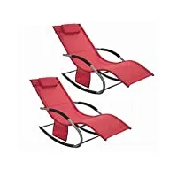 sobuy chaise longue à bascule lot de 2 bains de soleil fauteuil à bascule transat de jardin avec repose-pieds rocking chair, rouge ogs28-rx2