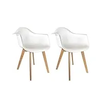 the home deco factory - hd3092 - lot de 2 fauteuils scandinave bois + pp blanc 62,80 x 59,80 x 85,30 cm