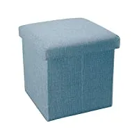 intirilife pouf pliable 30x30x30 cm en bleu celeste – boîte de rangement décorative en tissu aspect lin pour gagner de l'espace – tabouret coffre siège