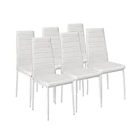 tectake lot de 6 chaises de salle à manger modernes chaises rembourrées confortables chaise design en cuir synthétique meuble de salon avec pieds en metal - blanc