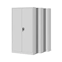 jan nowak set de 3 armoire de bureau métallique 4 étagères tôle d'acier revêtement en poudre 195 cm x 90 cm x 40 cm (gris)