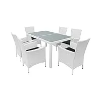 vidaxl salon de jardin 7 pcs table et chaises de salle à manger mobilier à dîner meubles de patio extérieur résine tressée blanc crème