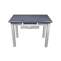 table à manger avec tiroir table de cuisine table restaurant bois de pin massif (70x100, gris/bleu)