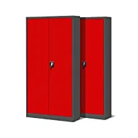 jan nowak set de 2 armoire de bureau métallique 4 étagères tôle d'acier revêtement en poudre 195 cm x 90 cm x 40 cm (anthracite/rouge)