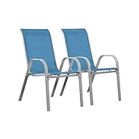 habitat et jardin - lot de 2 fauteuils de jardin en textilène et acier bleu - cordoba|phoenix - chaises de jardin avec accoudoirs - chaises de maison solides et légères