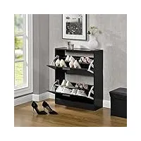 [en.casa] Étagère armoire meuble à chaussures de rangement 2 compartiments panneau de particules 63 x 24 x 81 cm noir