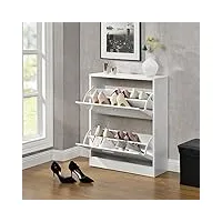 [en.casa] Étagère armoire meuble à chaussures de rangement 2 compartiments panneau de particules 63 x 24 x 81 cm blanc