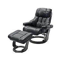 robas lund fauteuil inclinable calgary xxl avec tabouret, peut supporter jusqu'à 180 kg, cuir véritable noir, structure en bois noir,64038sx5