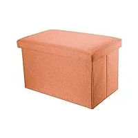 intirilife pouf pliable 78x38x38 cm en orange mandarine – boîte de rangement décorative en tissu aspect lin pour gagner de l'espace – tabouret coffre siège