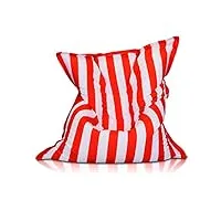 pouf beanbag en polyester imprimé rayures pour extérieur xl 170 x 135 cm (blanc et rouge)