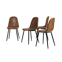 homy casa lot de 4 chaises de salle à manger douces avec dossier et pieds en métal massif pour salon, maison, marron, daim, 4pcs