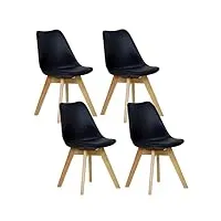 woltu lot de 4 chaises de salle à manger style scandinave, rétro rembourrée chaise de cuisine et de bureau avec pieds en bois de hêtre massif, noir bh29sz-4