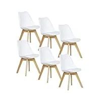 woltu lot de 6 chaises de salle à manger style scandinave, rétro rembourrée chaise de cuisine et de bureau avec pieds en bois de hêtre massif, blanc bh29ws-6
