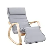 songmics fauteuil à bascule, rocking chair, avec repose-pied, réglable en 5 niveaux, charge max 150 kg, gris lyy42g