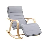 songmics fauteuil à bascule en bois de bouleau, chaise berçante avec repose-pied réglable sur 5 hauteurs, housse en coton, capacité de charge 150 kg, gris lyy41g, 67 x 91 x 125 cm