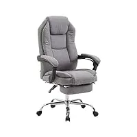 clp fauteuil de bureau ergonomique castle - chaise bureau réglable en hauteur pivotante - rembourré revêtement en tissu - repose-pied et accoud, couleur:gris