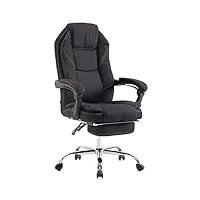 clp fauteuil de bureau ergonomique castle - chaise bureau réglable en hauteur pivotante - rembourré revêtement en tissu - repose-pied et accoud, couleur:noir