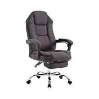 clp fauteuil de bureau ergonomique castle - chaise bureau réglable en hauteur pivotante - rembourré revêtement en tissu - repose-pied et accoud, couleur:gris foncé