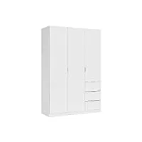 armoire avec 3 portes et 3 tiroirs, armoire de chambre à coucher, finition en blanc, mesures : 135 cm x 200 cm x 52 cm