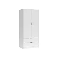 loungitude - fanny - armoire penderie - 2 portes + 2 tiroirs - blanc - l81,2 x p52 x h180cm