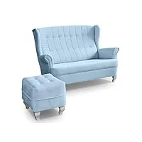 meublo ensemble: canapé fixe avec pouf en tissu 2 + 1 place stanford (bleu)