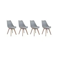 happy garden lot de 4 chaises de salle à manger style scandinaves nora grises avec coussin, chaises de cuisine, chaises rembourrées, pieds en bois de hêtre massif