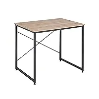 woltu bureau d'ordinateur table de travail en aggloméré et acier table de bureau, 80x60x70cm, noir+chêne clair, tsb03hei
