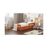 wnm group miki lit simple pour enfant avec tiroirs et matelas, 4 couleurs différentes, nombreuses tailles différentes, bois massif + panneau de particules, 180x80 cm, teck