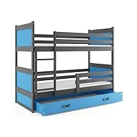interbeds lit superposé rico 190x90 avec matelas sommiers et tiroir (gris+bleu)
