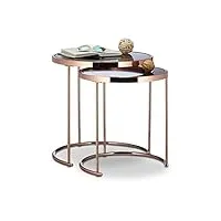 relaxdays d’appoint ronde console table basse plateau verre noir lot de 2, cuivre, acier, transparent, 51 x 50 x 50 cm