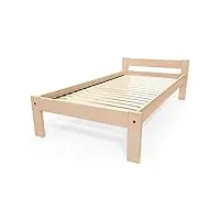 abc meubles - lit 90x190 enfant en bois hêtre simply - simply90 - brut, 90x19