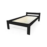 abc meubles - lit 90x190 enfant en bois hêtre simply - simply90 - noir, 90x19