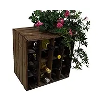 kistenkolli altes land casier à vin pour 16 bouteilles, blanc/écru/flammé, dimensions : 40 x 40 x 27 cm, caisse, rangement de bouteilles, étagère à vin, caisse à pommes/caisse à vin (foncé)