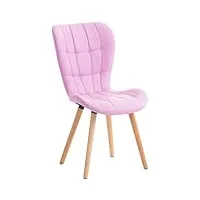 chaise de salle a manger design elda en similicuir i style scandinave avec coutures décoratives i dossier haut et piétement en bois, couleur:rose