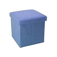 intirilife pouf pliable 38x38x38 cm en bleu mer – boîte de rangement décorative en tissu aspect lin pour gagner de l'espace – tabouret coffre siège
