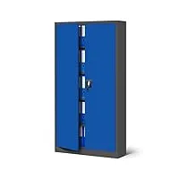 jan nowak armoire de bureau métallique 4 étagères tôle d'acier revêtement en poudre 185 cm x 90 cm x 40 cm (anthracite/bleu)