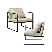 lot de 2 fauteuils design de salon avec accoudoirs siège et dossier rembourrré armature solide housse en polyester 70 x 60 x 60 sable