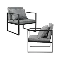 lot de 2 fauteuils design de salon avec accoudoirs siège et dossier rembourrré armature solide housse en polyester 70 x 60 x 60 gris foncé