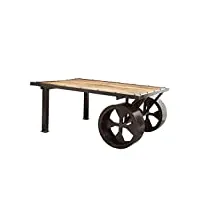 table basse indutrielle 110x80cm - fer et bois massif de manguier laqué (bois naturel) - railway #133