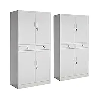 tectake 2 armoires métalliques avec 2 compartiments et 2 tiroirs armoires de bureau meubles de rangement – diverses couleurs (gris)