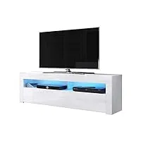 alan - meuble tv/table basse tv/banc tv de salon (160 cm, blanc mat/blanc brillant avec l’éclairage led bleue en option)