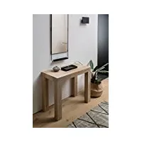 icreo table console extensible modèle atena en chêne à nœuds naturel, finition bois véritable, 46/306 x 90 h 75 cm en panneaux de mélaminé de haute qualité avec 5 rallonges de 52 cm,