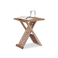 relaxdays table d’appoint pliante table basse bois de noyer table de chevet salon hxlxp: 40,5 x 33 x 33 cm, nature